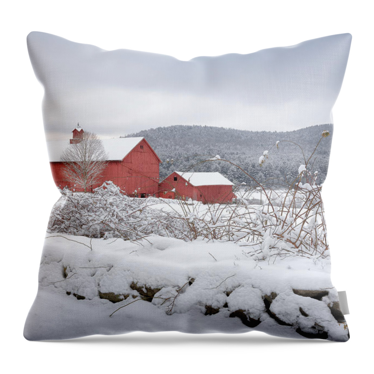 Old Red Barn Throw Pillow featuring the photograph Winter in Connecticut by Bill Wakeley