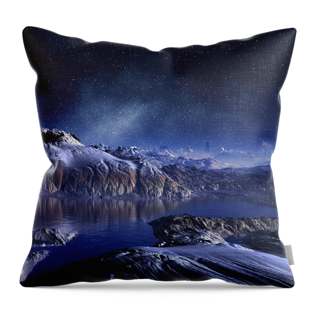Lake Throw Pillow featuring the digital art Winter Lake Snowy Night by Judi Suni Hall