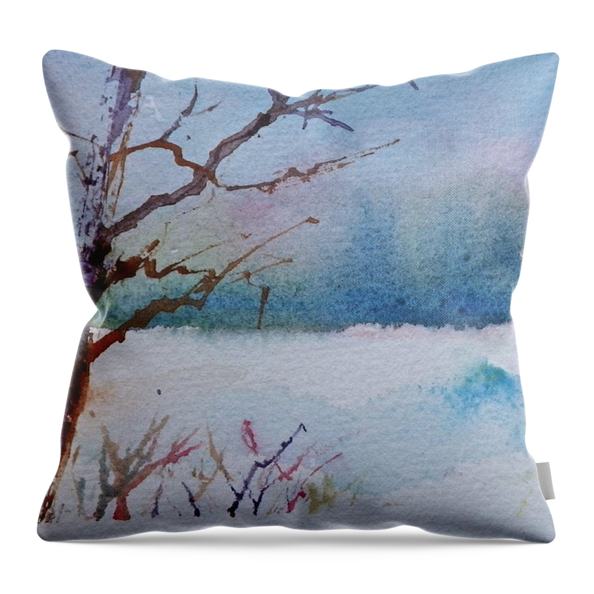 Winter Throw Pillow featuring the painting Winter Loneliness by Anna Ruzsan