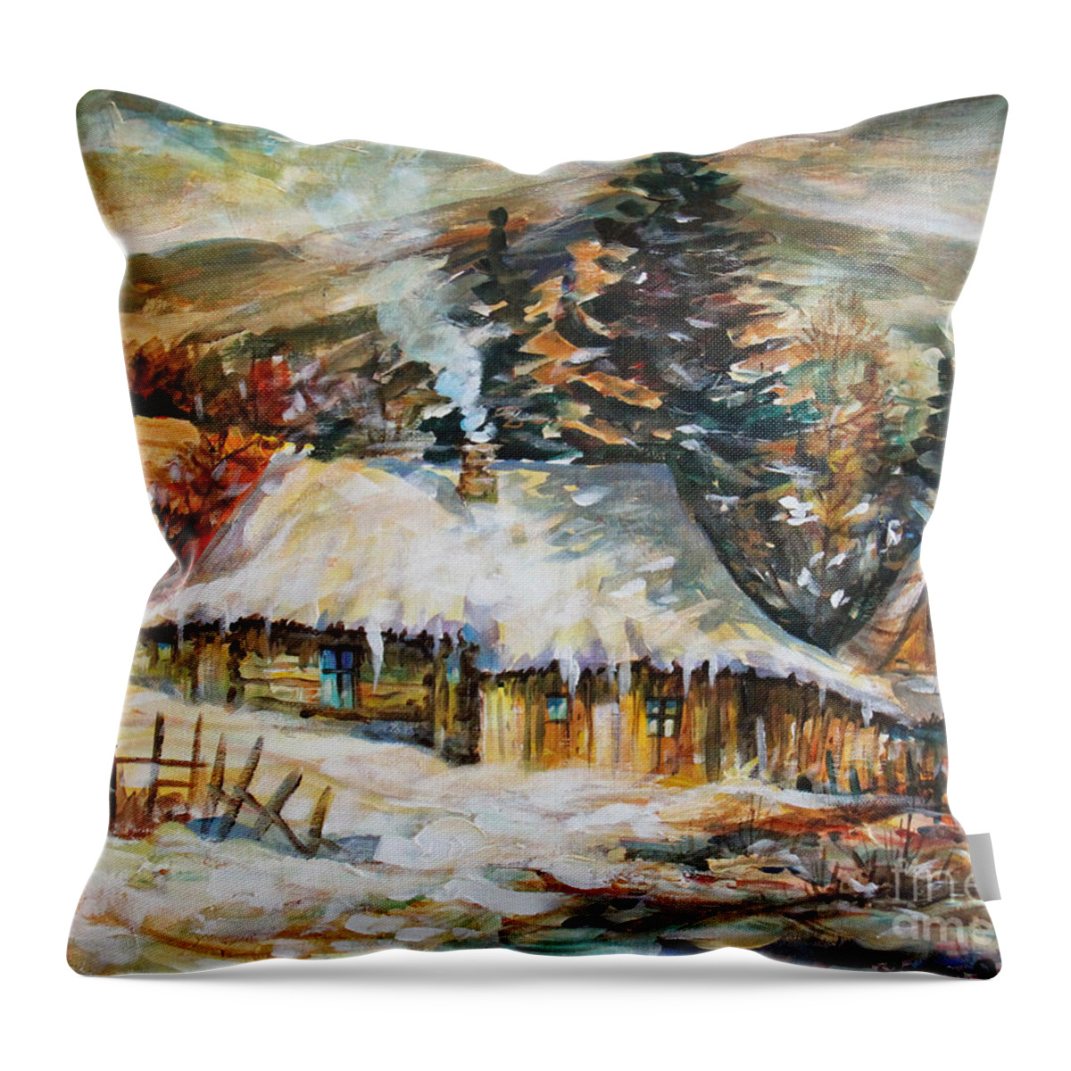 Winter Magic Throw Pillow featuring the painting Winter Magic by Dariusz Orszulik