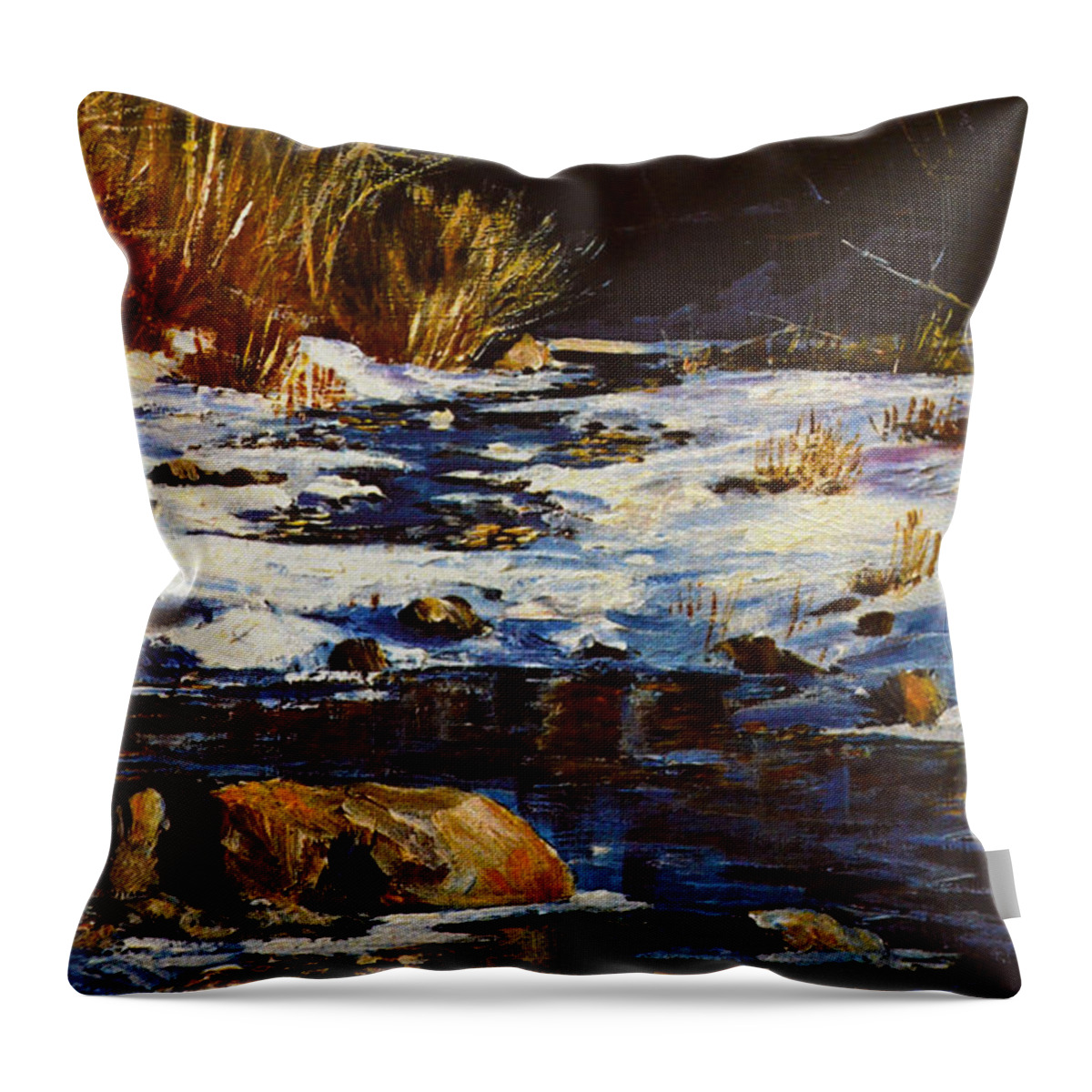 Winter Pond Throw Pillow featuring the painting Winter Pond by Sandi OReilly