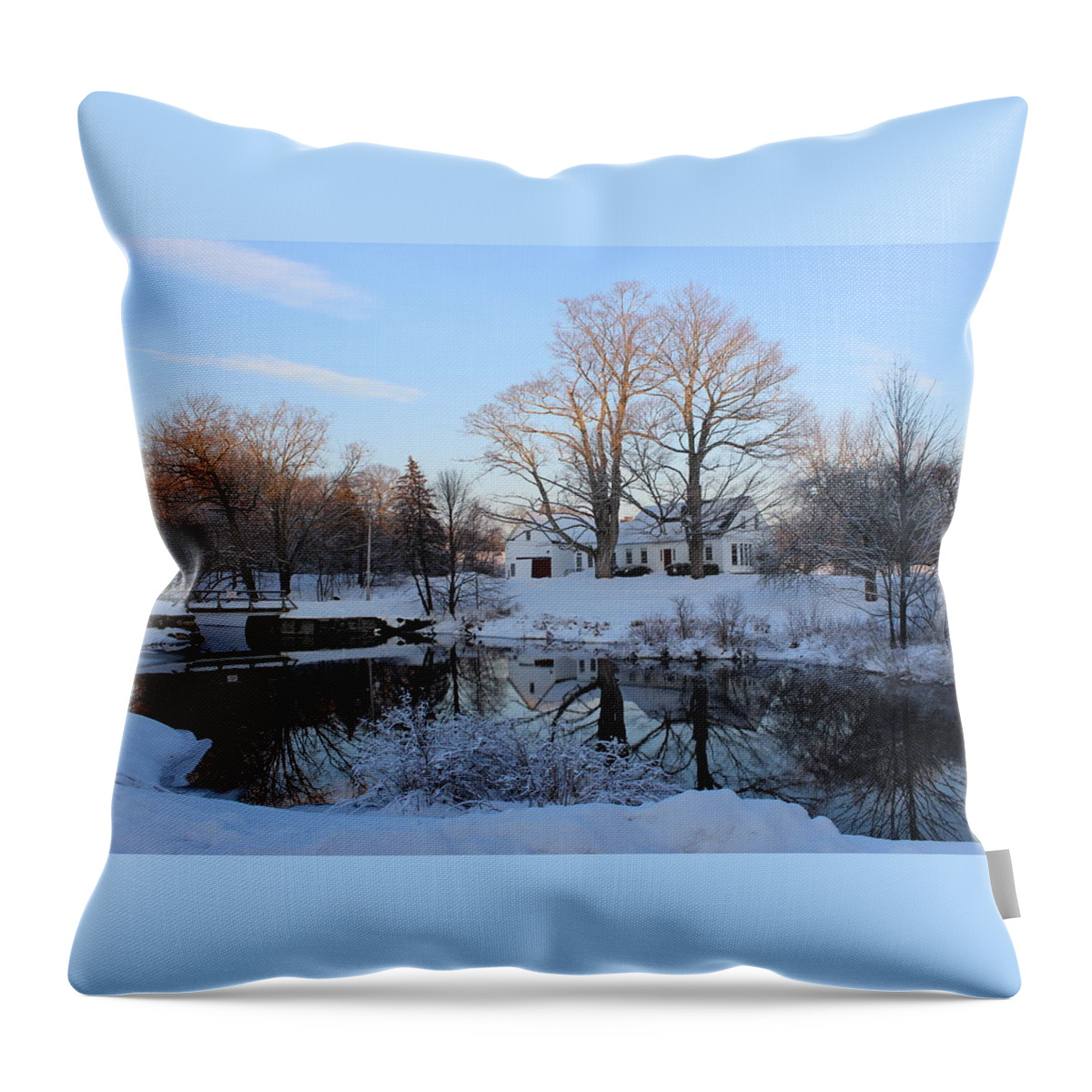 Winter Throw Pillow featuring the photograph winter reflection in Maine by Jewels Hamrick
