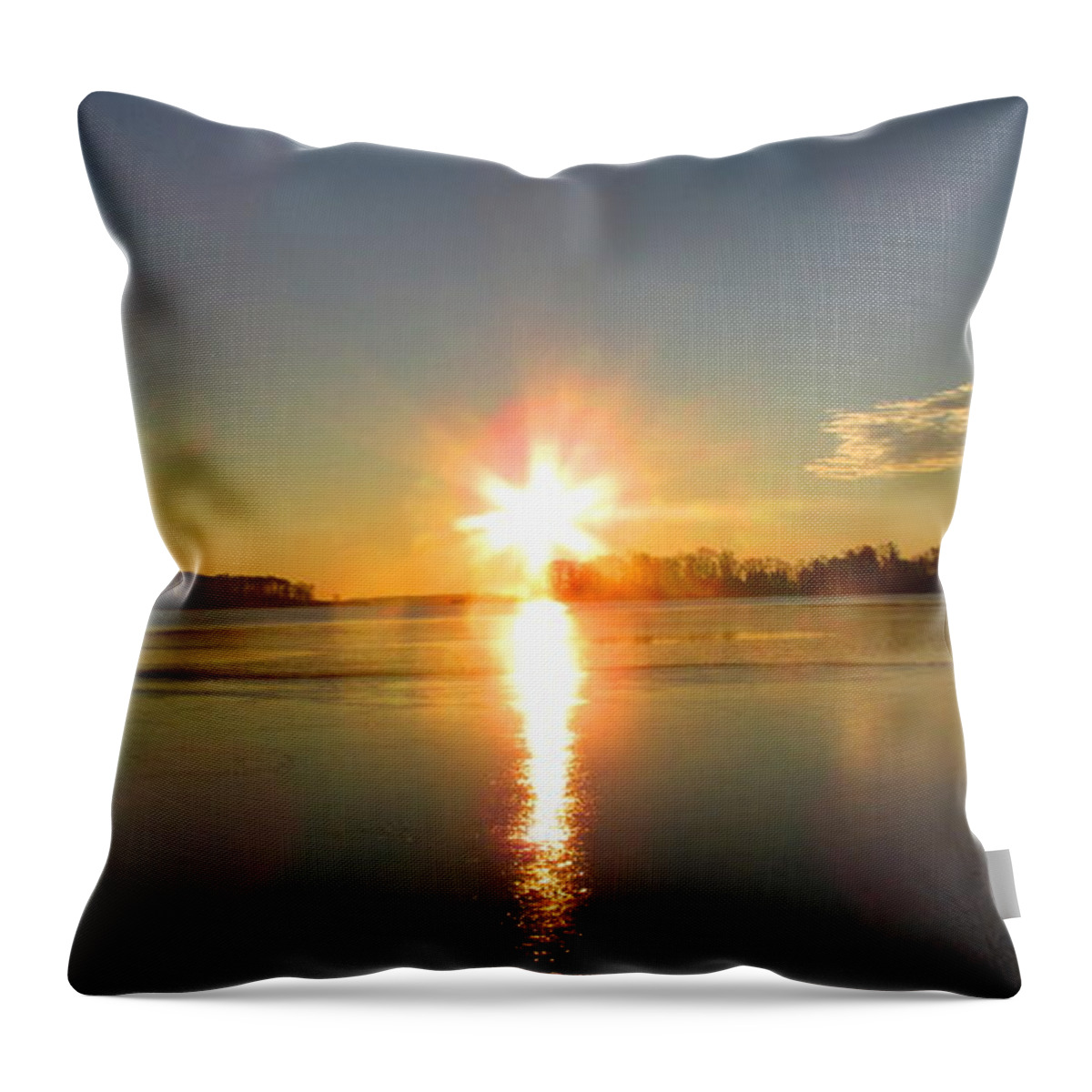 Winter River Sunrise Chesapeake Bay Sunrise Morning Bayscape Waterscapes Riverscapes Dundee Creek Sunrise December Dawn Natural Landscapes Naturescapes Winterscapes Winter Wetland Marshy Point Sunrise Throw Pillow featuring the photograph Winter River Sunrise by Joshua Bales