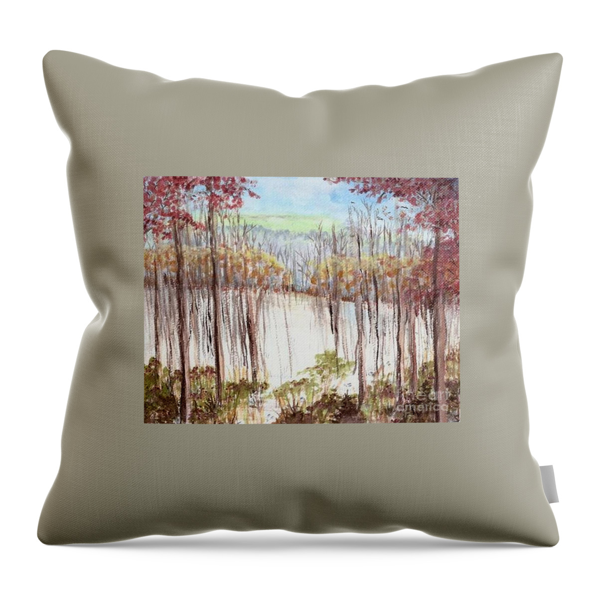 Winter Throw Pillow featuring the painting Winter Scene Tracks by Christina Verdgeline