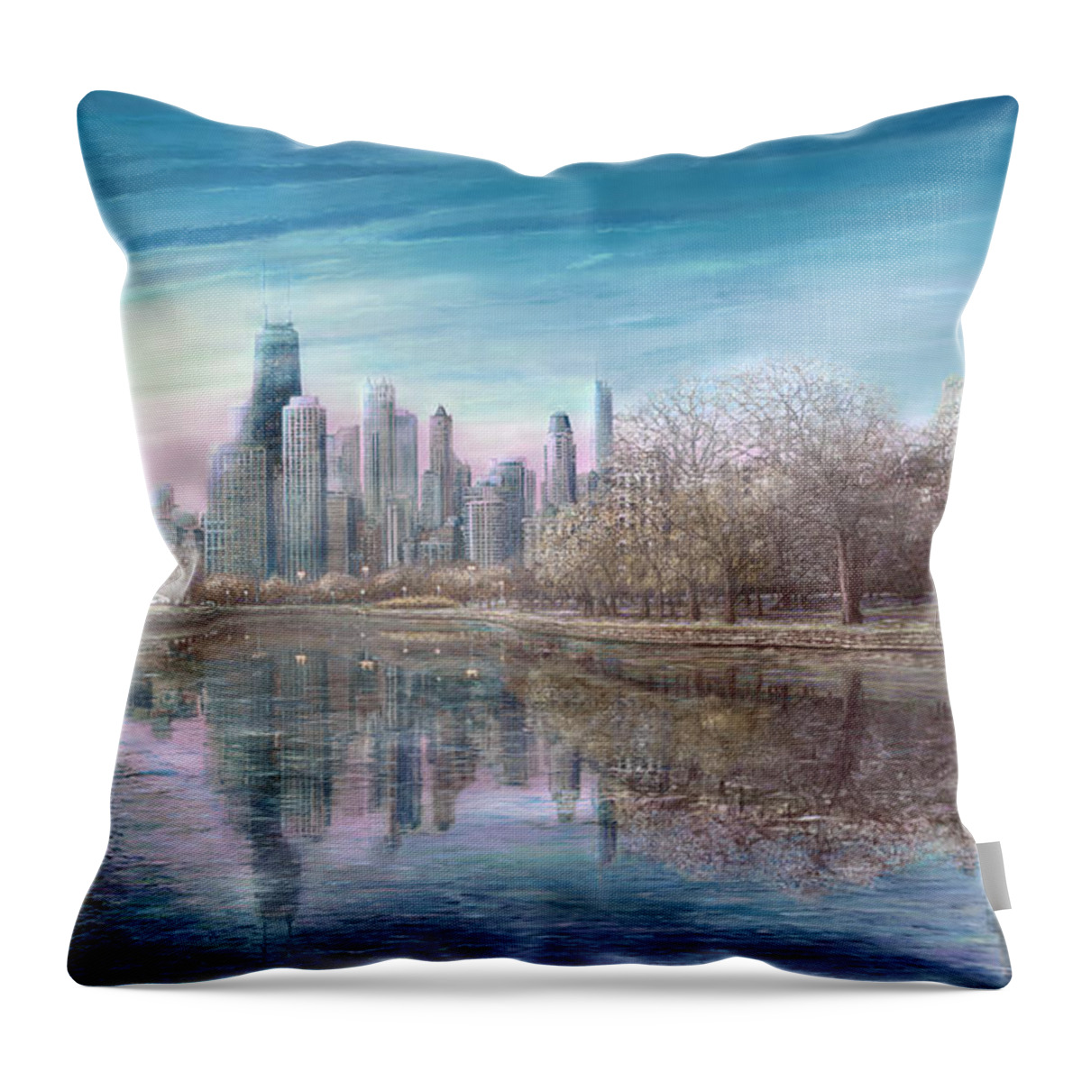 Winter In Chicago Throw Pillow featuring the painting Winter Serenity Frost by Doug Kreuger