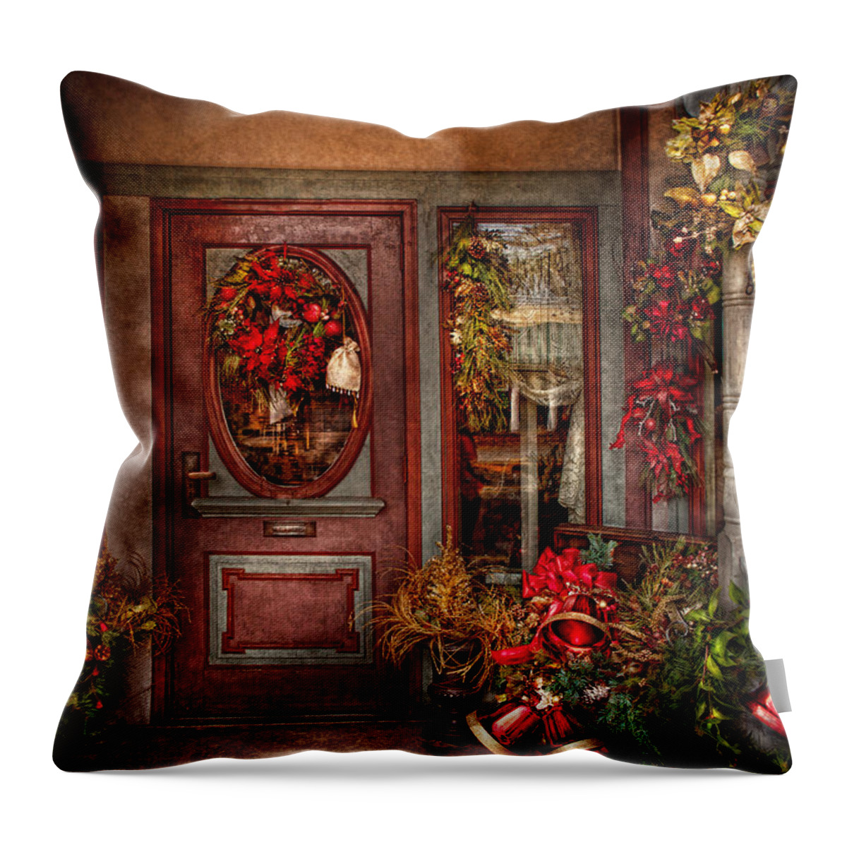 Winter Throw Pillow featuring the photograph Winter - Store - Metuchen NJ - Dressed for the holidays by Mike Savad