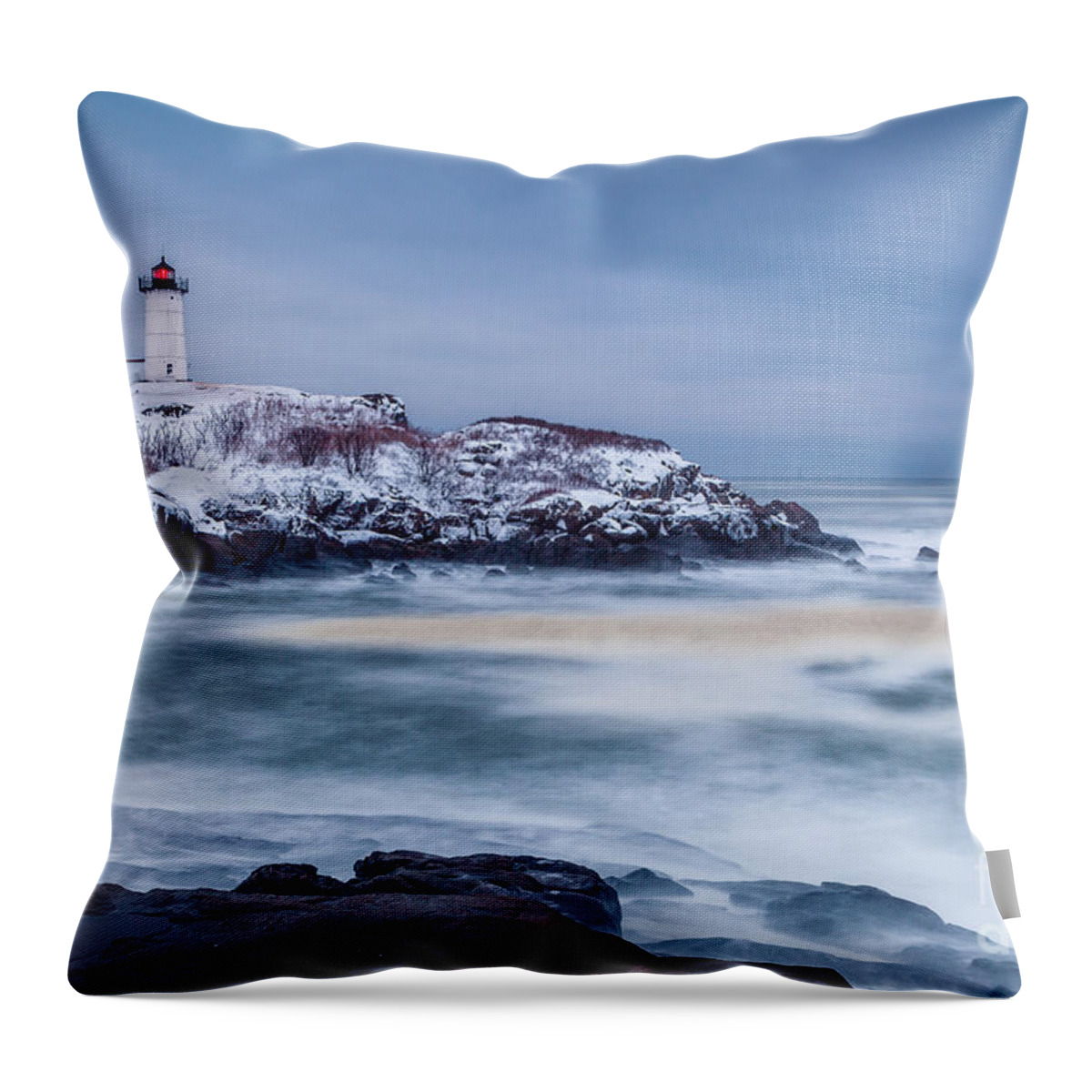 America Throw Pillow featuring the photograph Winter Storm at the Nubble by Susan Cole Kelly