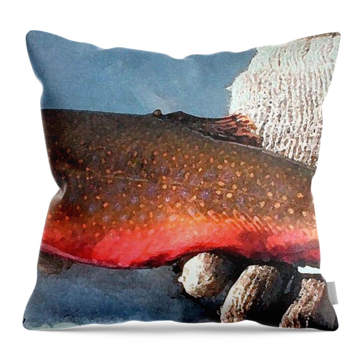 Fish Throw Pillow featuring the painting Winter Trout by George Pedro