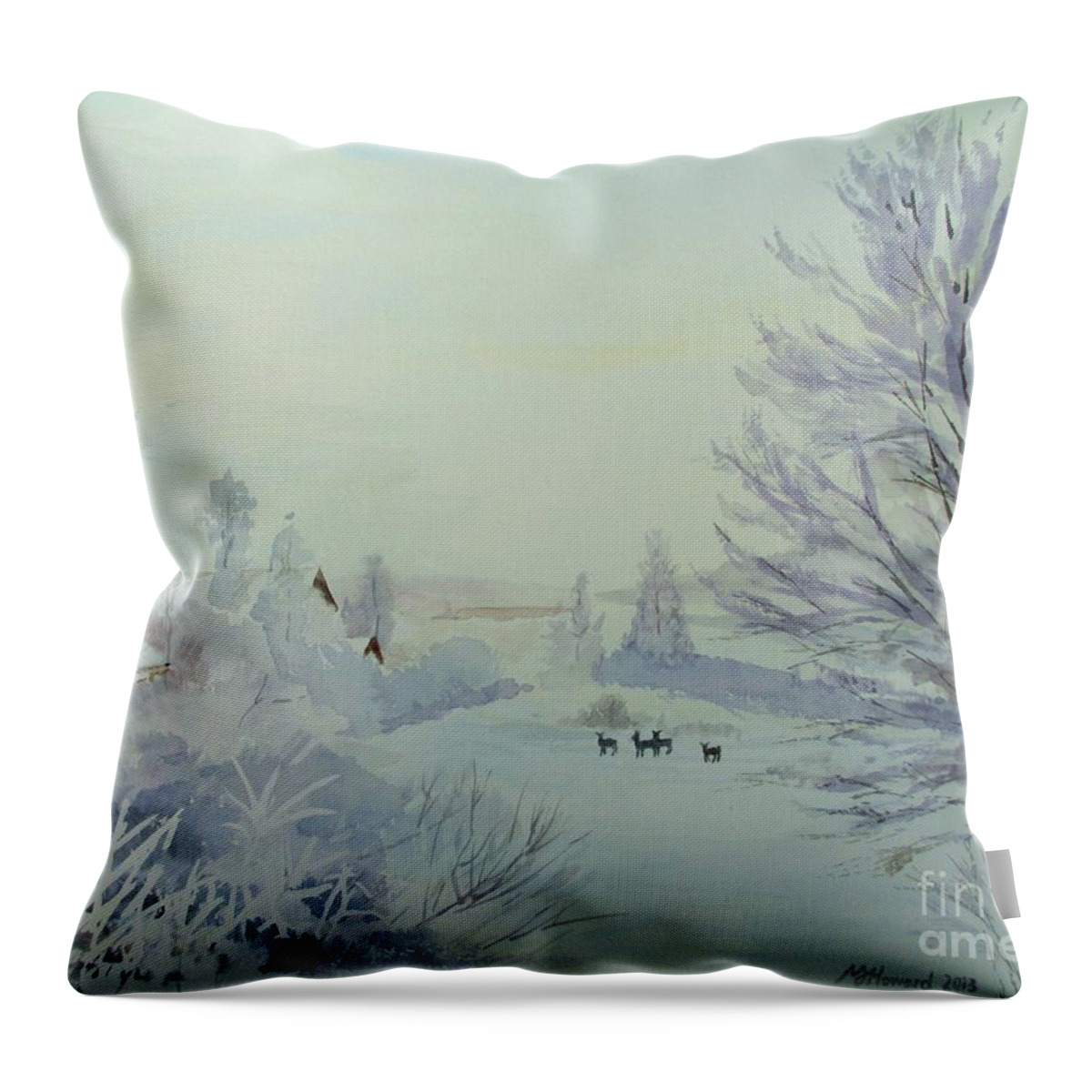 Winter Visitors Throw Pillow featuring the painting Winter Visitors by Martin Howard