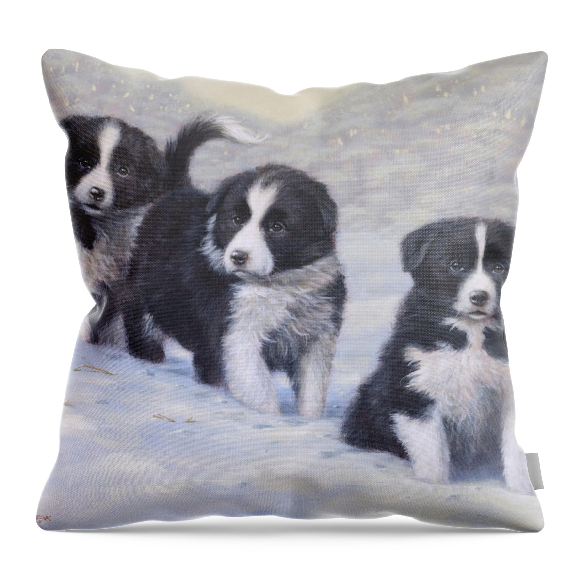 Border Collie Throw Pillow featuring the painting Winter Wonderland by John Silver