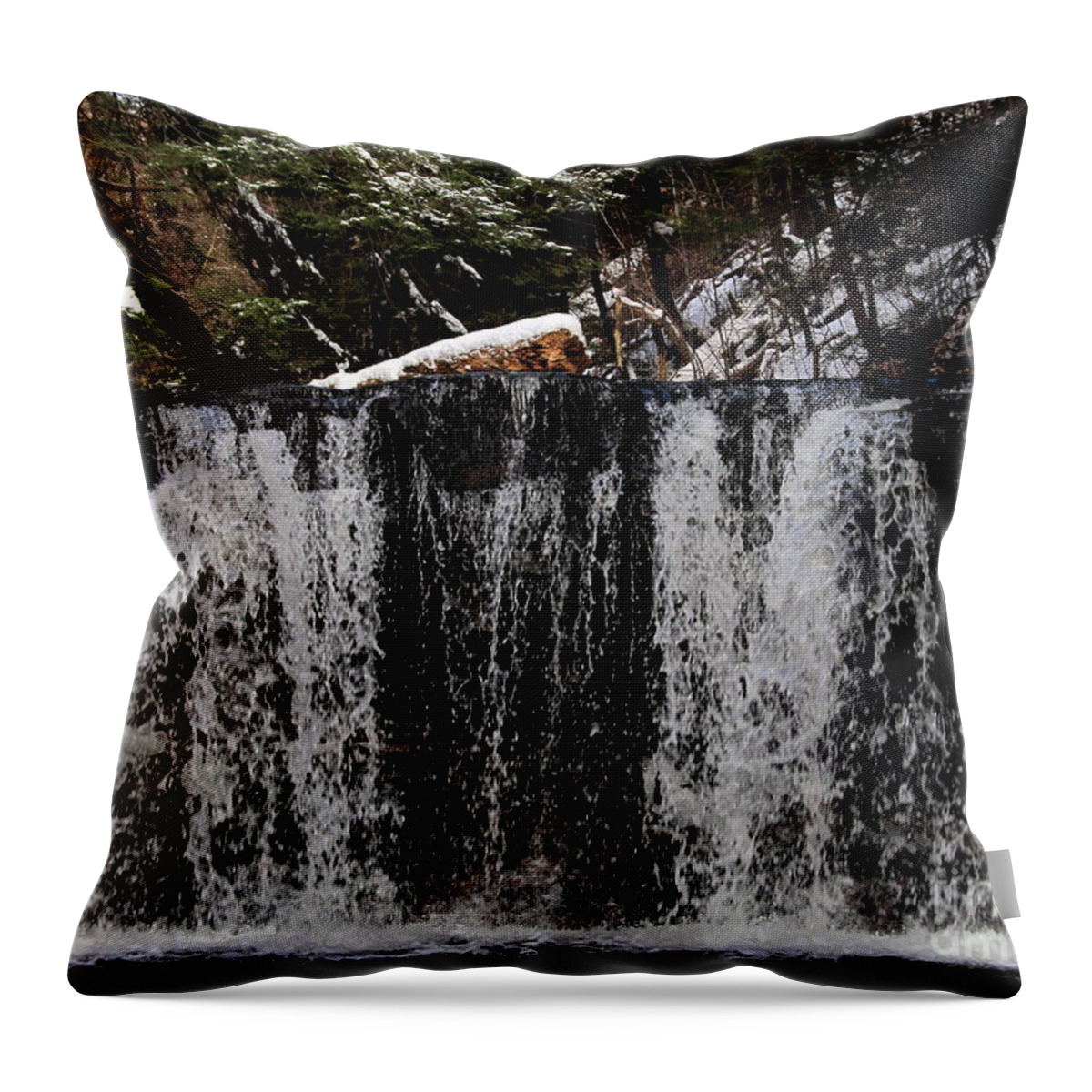 Winter Woodland Waterfall Veil Waterfalls Snowy Forest Waterfall Winter Waterfall Waterscapes Natural Landscapes Natural Waterfalls Pennsylvania Waterfalls Appalachian Waterfalls Natural Beauty Natural Design In Nature Natural Water Features Organic Art Throw Pillow featuring the photograph Winter Woodland Waterfall by Joshua Bales