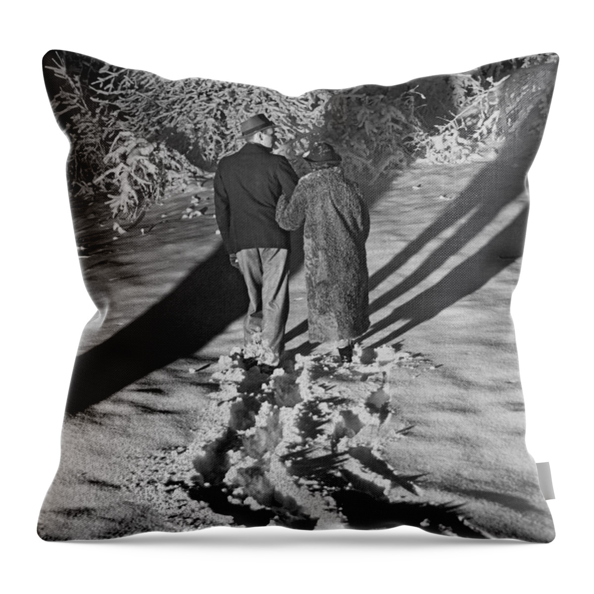 1937 Throw Pillow featuring the photograph Wintertime Moonlight Stroll by Underwood Archives
