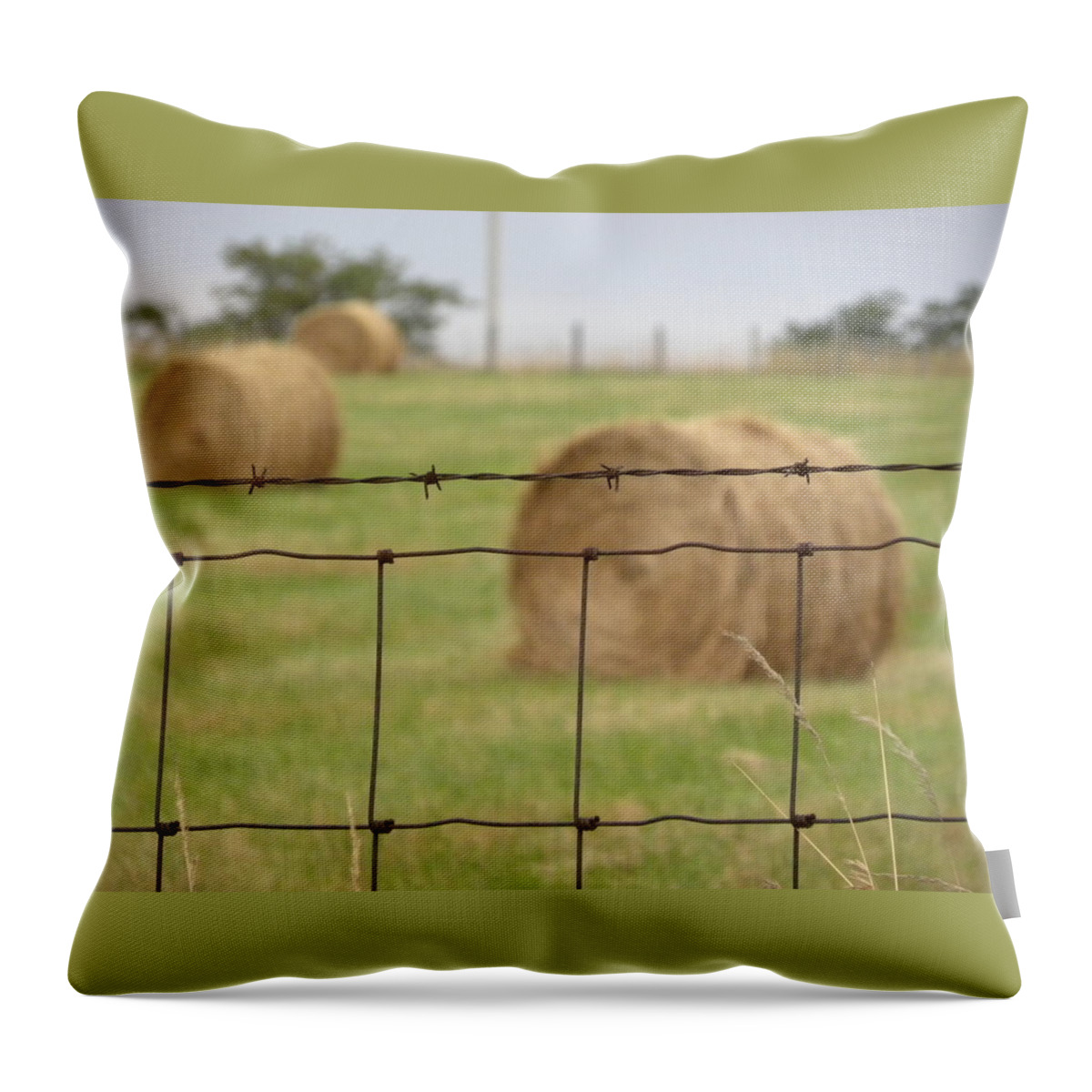 Barbed Wire Throw Pillow featuring the photograph Wire and Hay by Jewels Hamrick