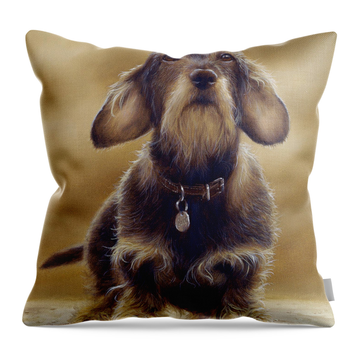 Dog Paintings Throw Pillow featuring the painting Wire Haired Dachshund by John Silver