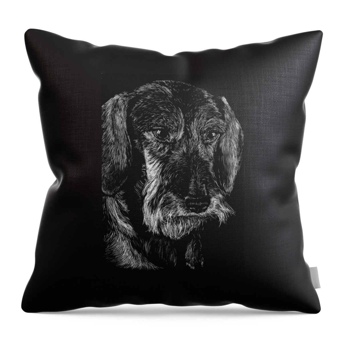Dachshund Throw Pillow featuring the drawing Wire Haired Dachshund by Rachel Bochnia