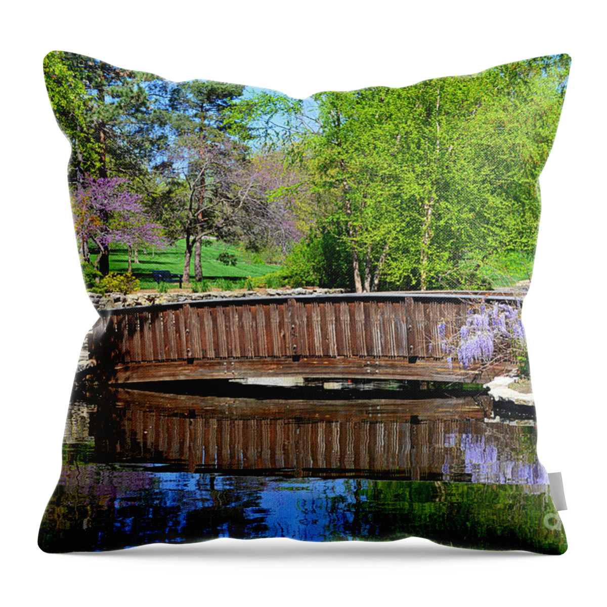Wisteria Throw Pillow featuring the photograph Wisteria in Bloom at Loose Park Bridge by Catherine Sherman