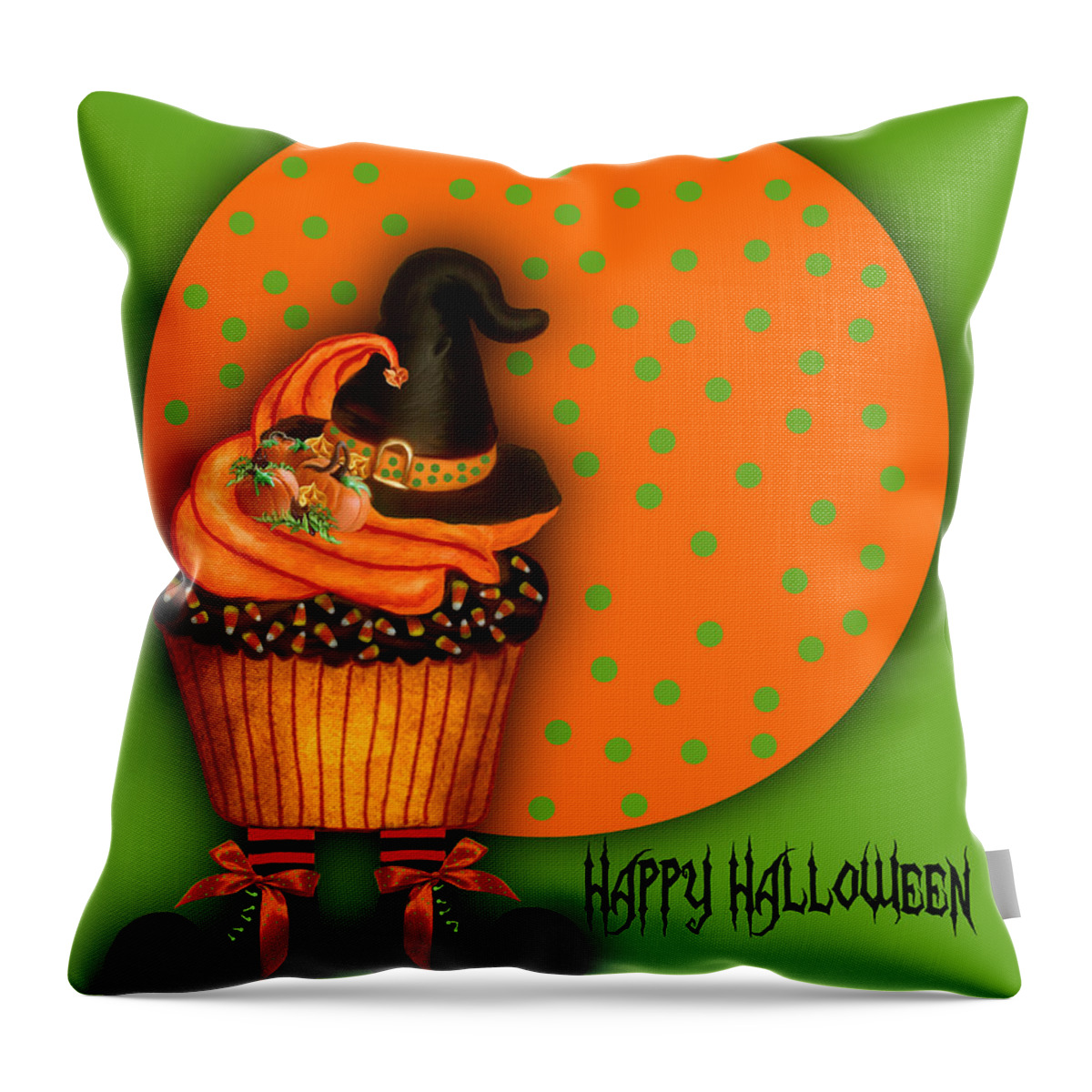 Halloween Art Throw Pillow featuring the mixed media Witch Cupcake 2 by Carol Cavalaris