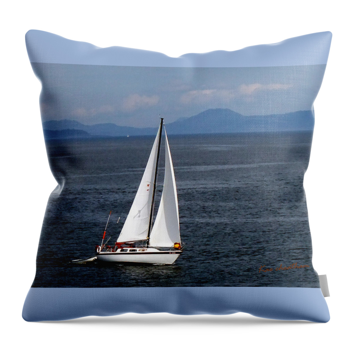 White Sail Boat Throw Pillow featuring the photograph With the Wind by Kae Cheatham