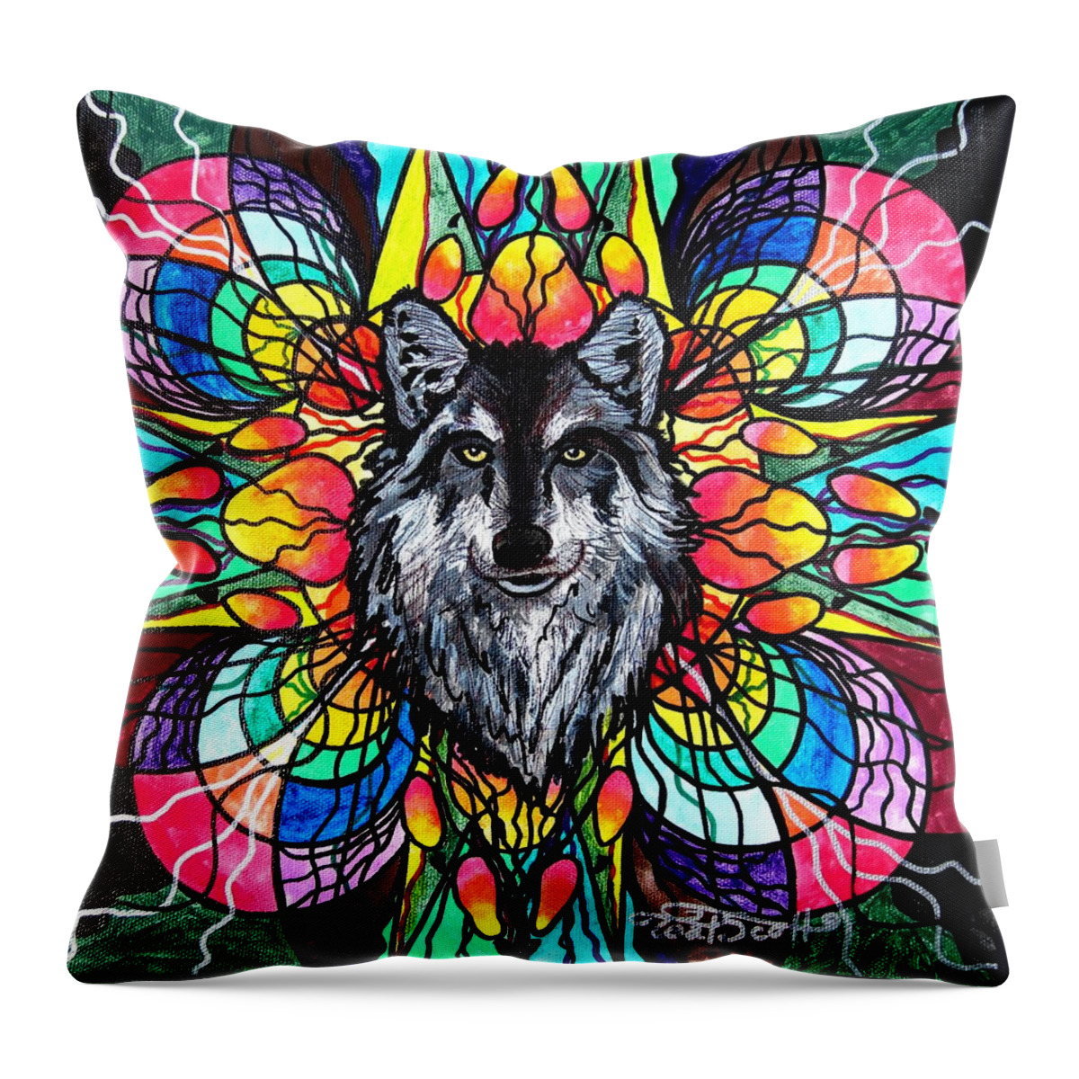 Wolf Throw Pillow featuring the painting Wolf by Teal Eye Print Store