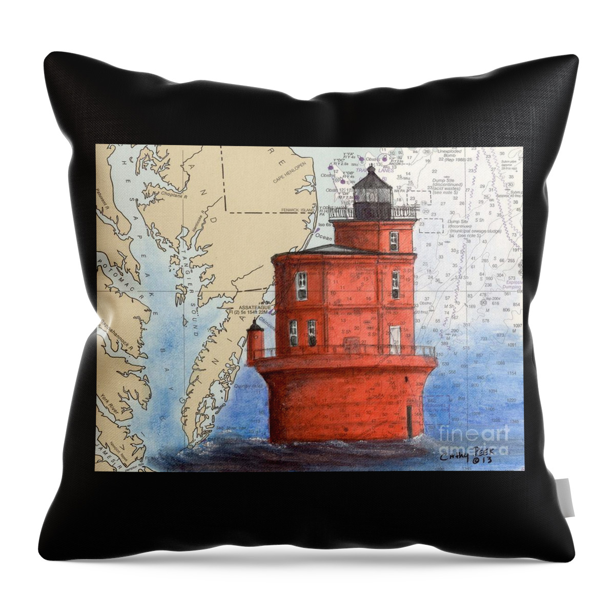 Wolf Throw Pillow featuring the painting Wolf Trap Lighthouse VA Nautical Chart Map Art by Cathy Peek