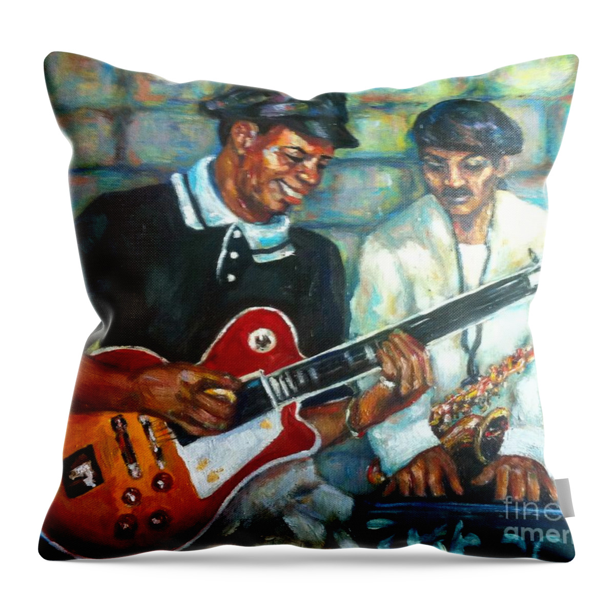 Guitar Throw Pillow featuring the painting Wolfman by Beverly Boulet
