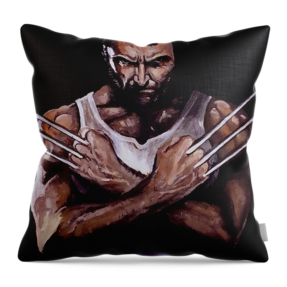 Hugh Jackman Throw Pillow featuring the painting Wolverine by Tom Carlton