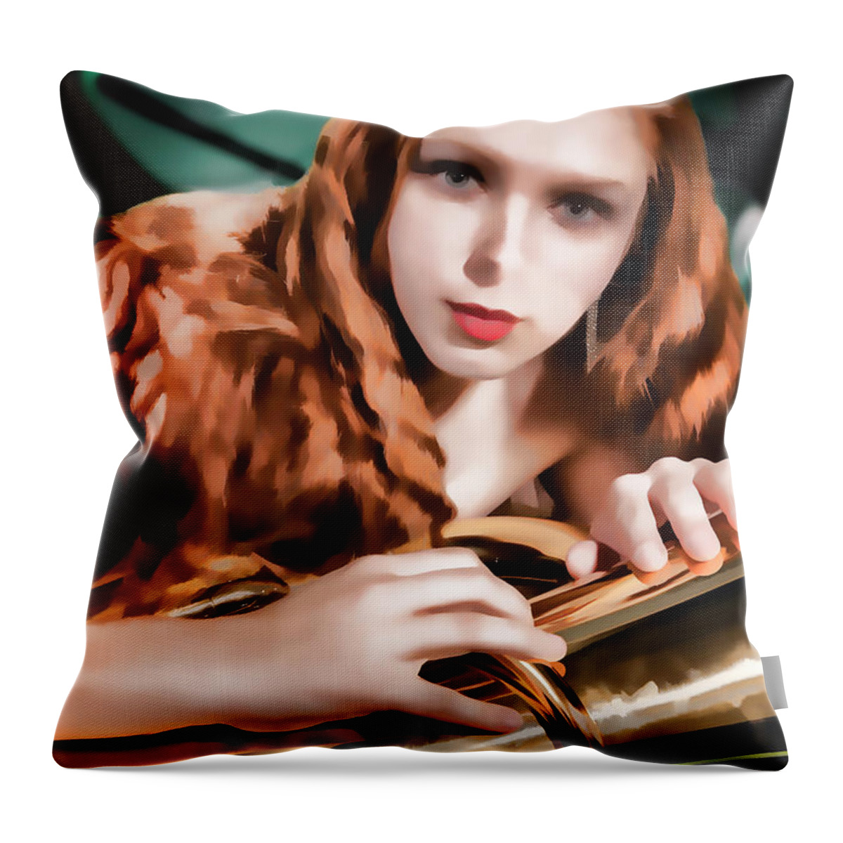 Tuba Throw Pillow featuring the painting Woman and Tuba Bass Instrument Painting in color 3391.02 by M K Miller