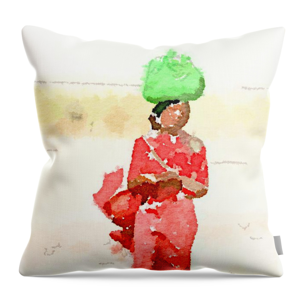 Woman Throw Pillow featuring the painting Woman Bag by HELGE Art Gallery