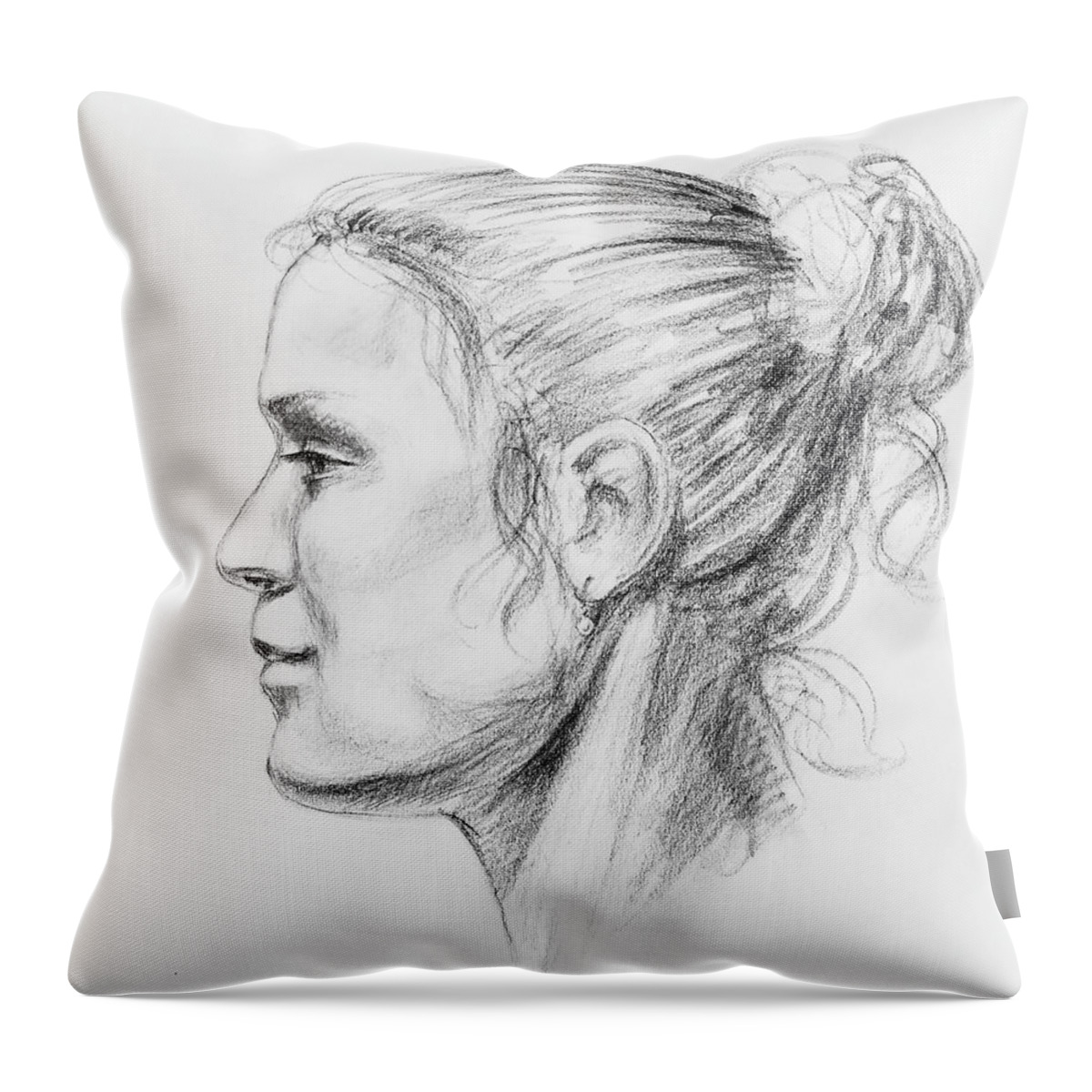 Woman Throw Pillow featuring the drawing Woman Head Study by Irina Sztukowski