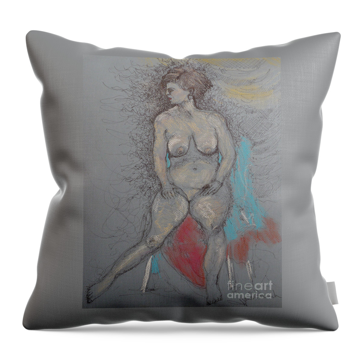 Nude Woman Throw Pillow featuring the painting Woman on a chair by Heather Hennick