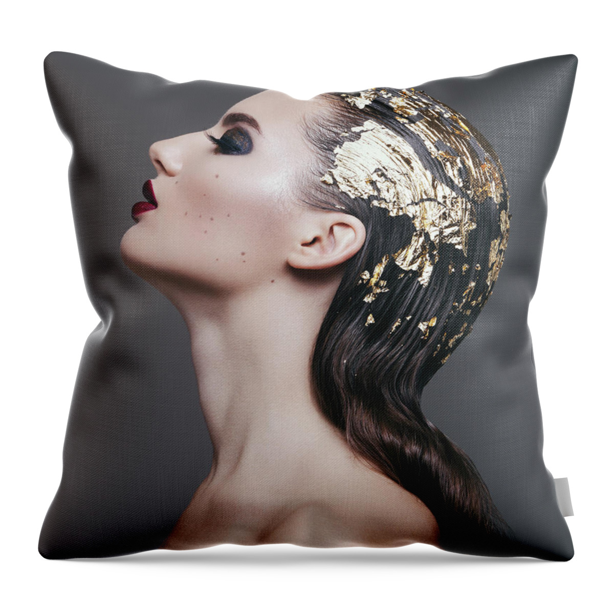 Cool Attitude Throw Pillow featuring the photograph Woman With Foil Hairstyle by Lambada