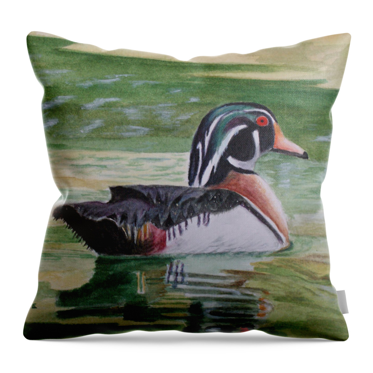 Duck Throw Pillow featuring the painting Wood Duck by Jill Ciccone Pike