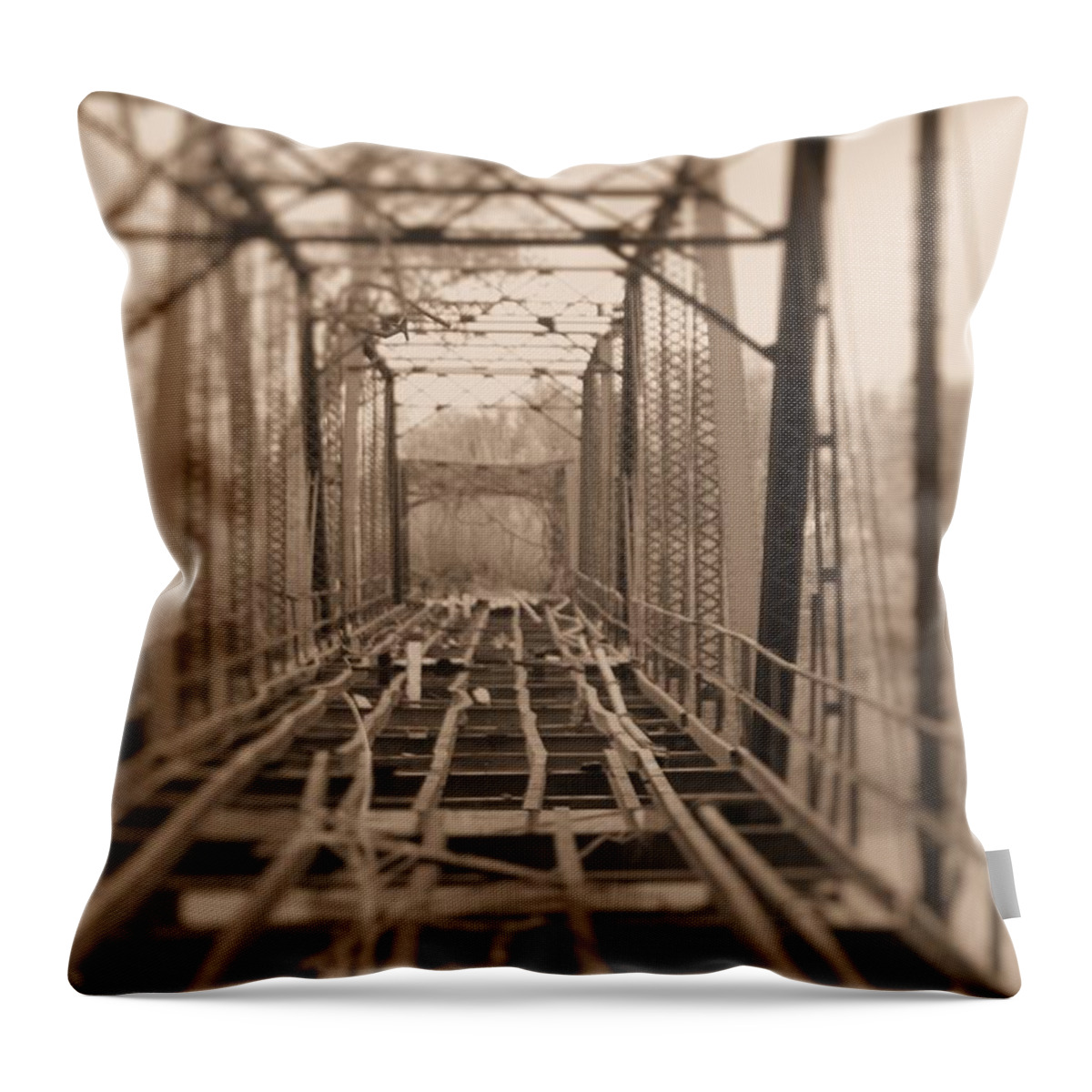 Black Throw Pillow featuring the photograph Woodburn Bridge Indianola MS bw by Karen Wagner