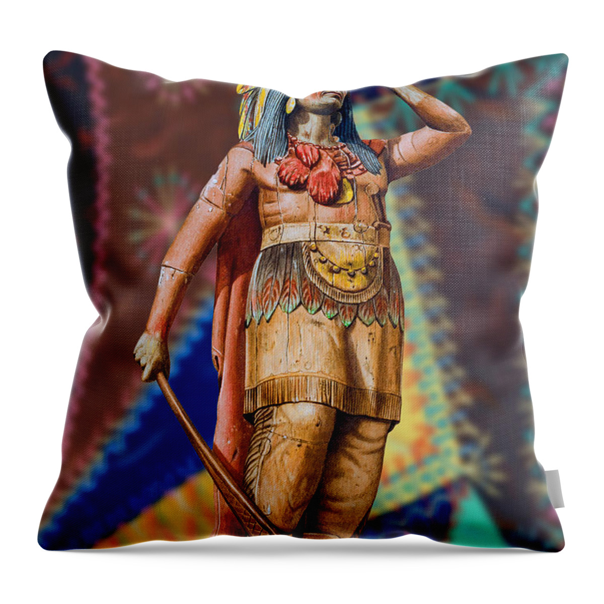 America Throw Pillow featuring the painting Wooden American Indian by Vincent Monozlay