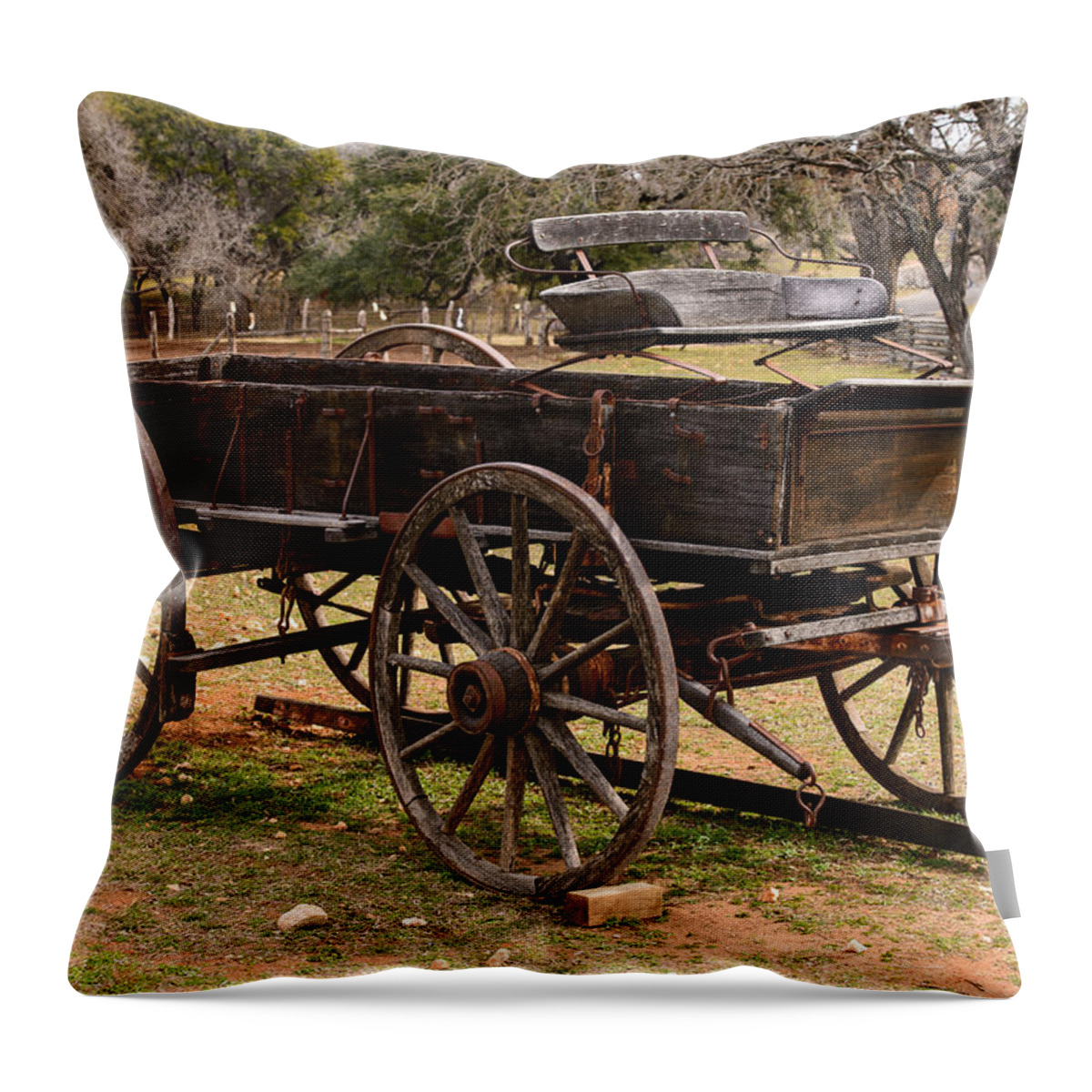 Lbj Ranch Throw Pillow featuring the photograph Wooden Cart by John Johnson