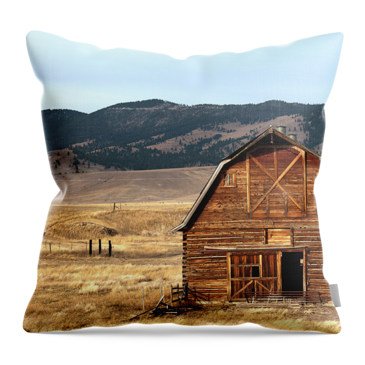 Scenics Throw Pillow featuring the photograph Wooden Hut In The Countryside Of by Feifei Cui-paoluzzo