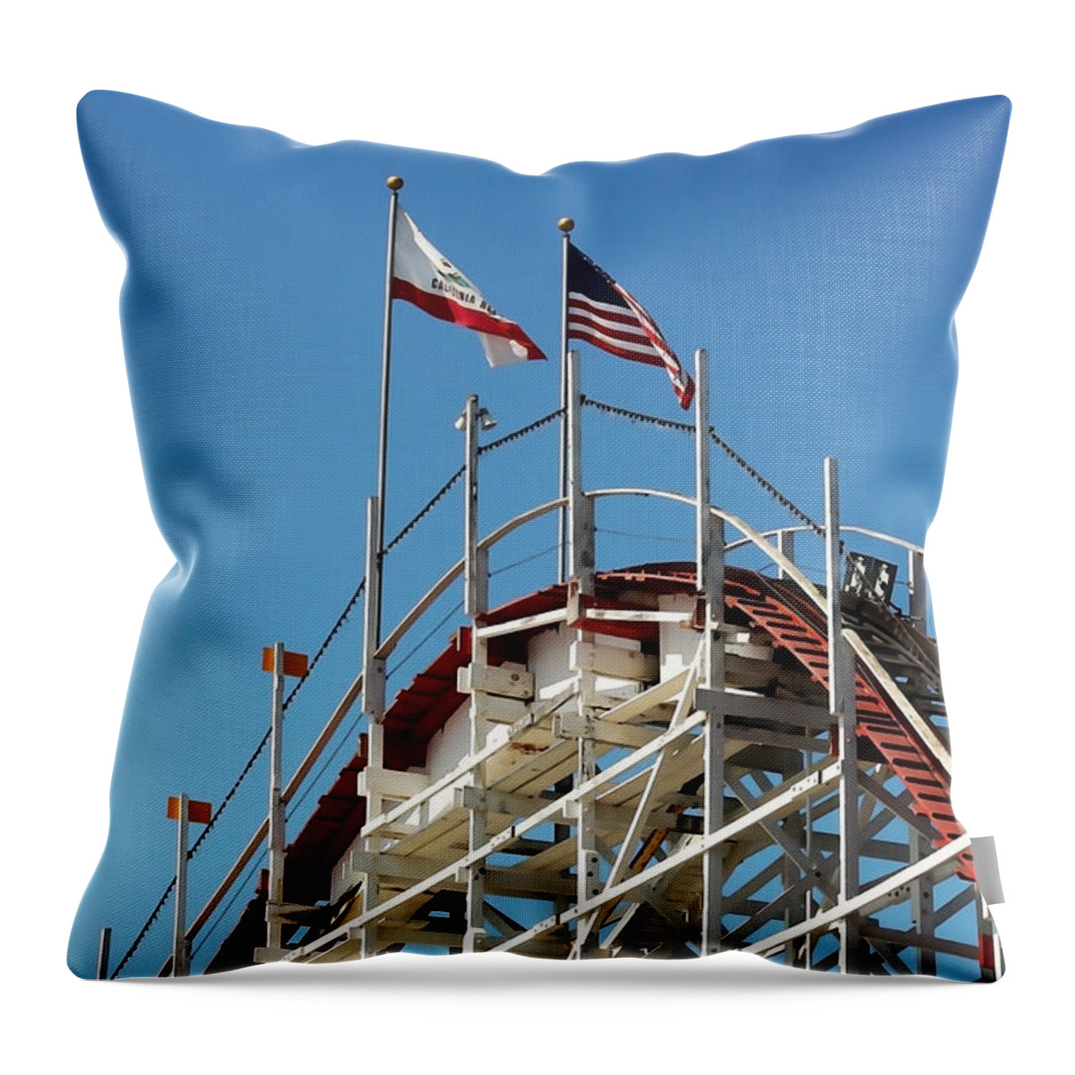 Santa Cruz California Throw Pillow featuring the photograph Wooden Roller Coaster by Art Block Collections