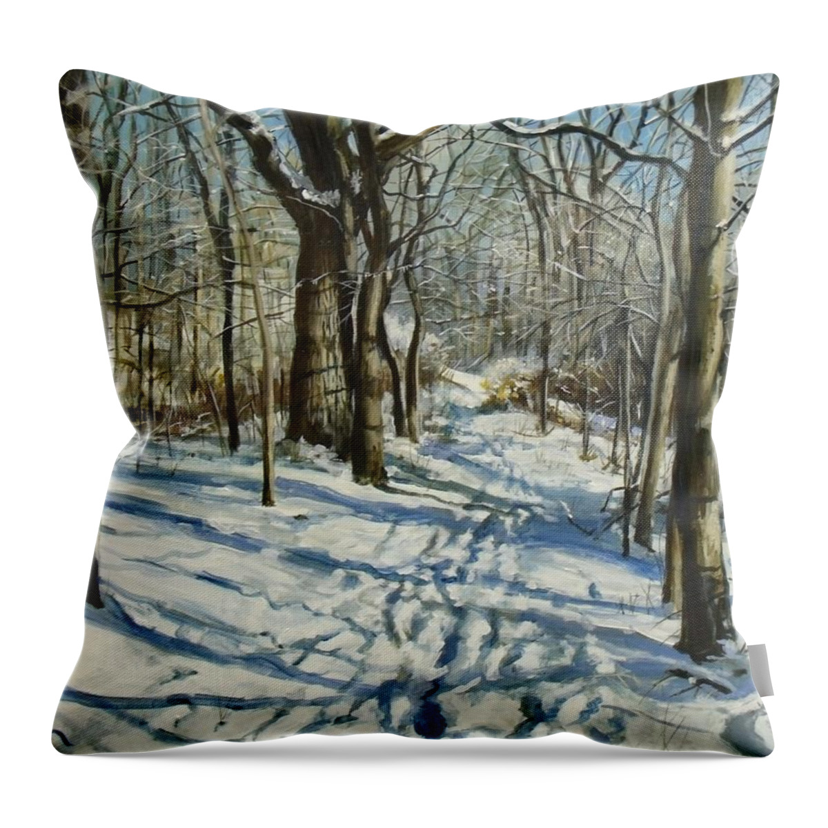 Winter Throw Pillow featuring the painting Woodland Journey by William Brody