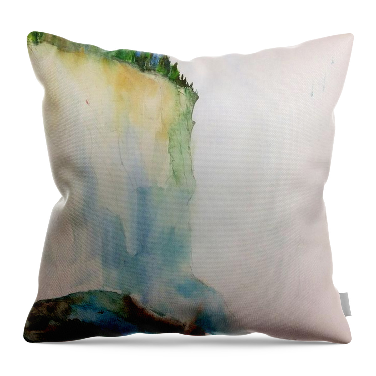 Canadian Impressionist Landscape Throw Pillow featuring the painting Woodland Trees on a Cliff Edge by Desmond Raymond