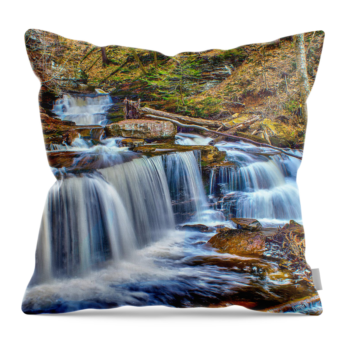Waterfall Throw Pillow featuring the photograph Wateralls in the Woods by Nick Zelinsky Jr