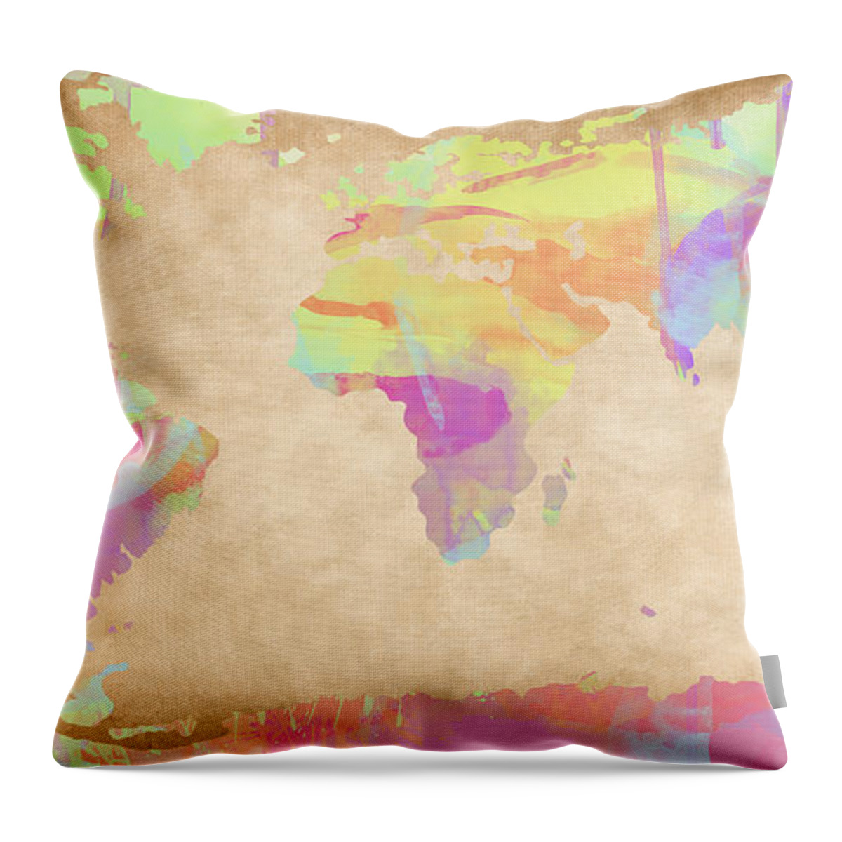 Feature Art Throw Pillow featuring the digital art World Map pastel watercolors by Paulette B Wright