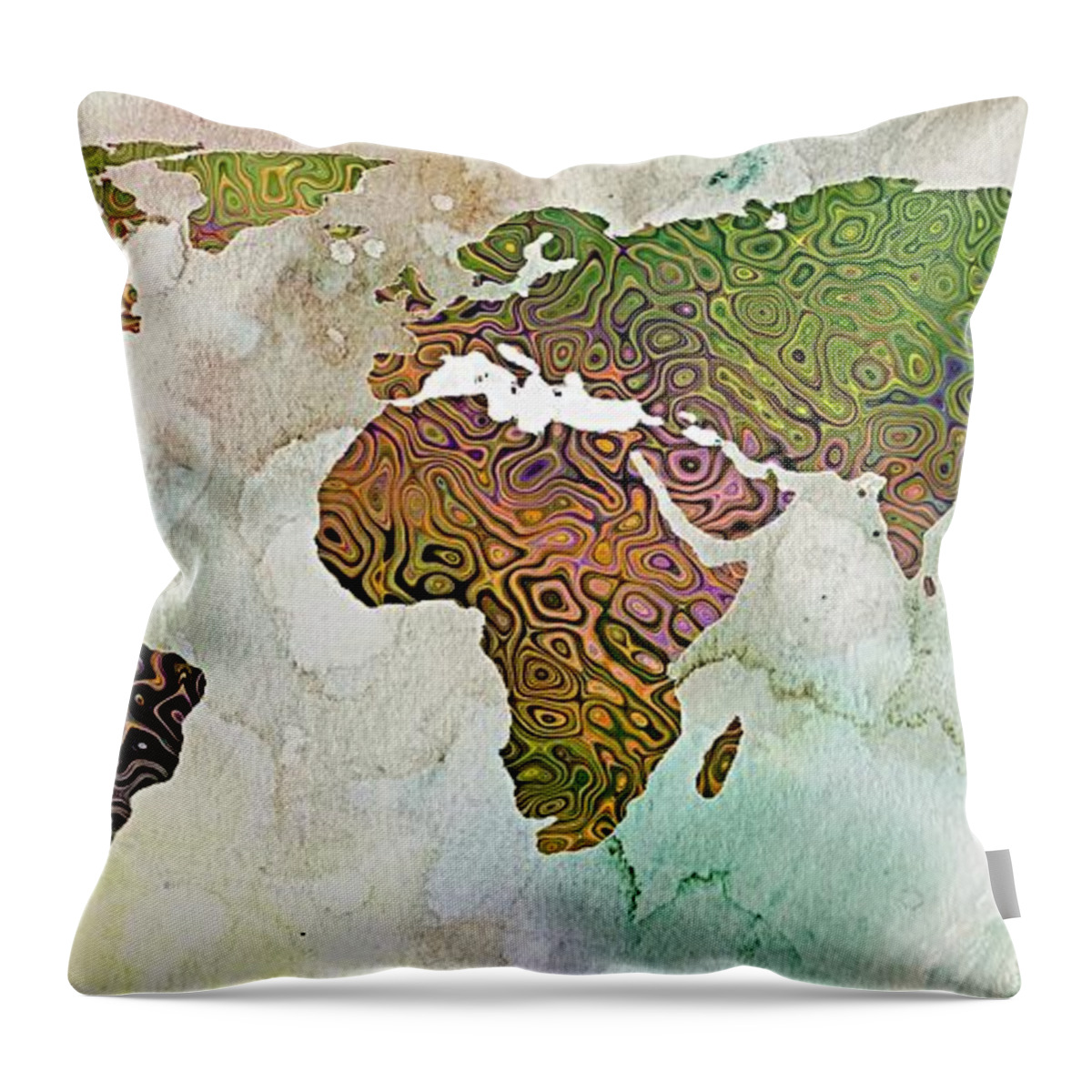 World Map Throw Pillow featuring the painting World Map Relief by Dragica Micki Fortuna