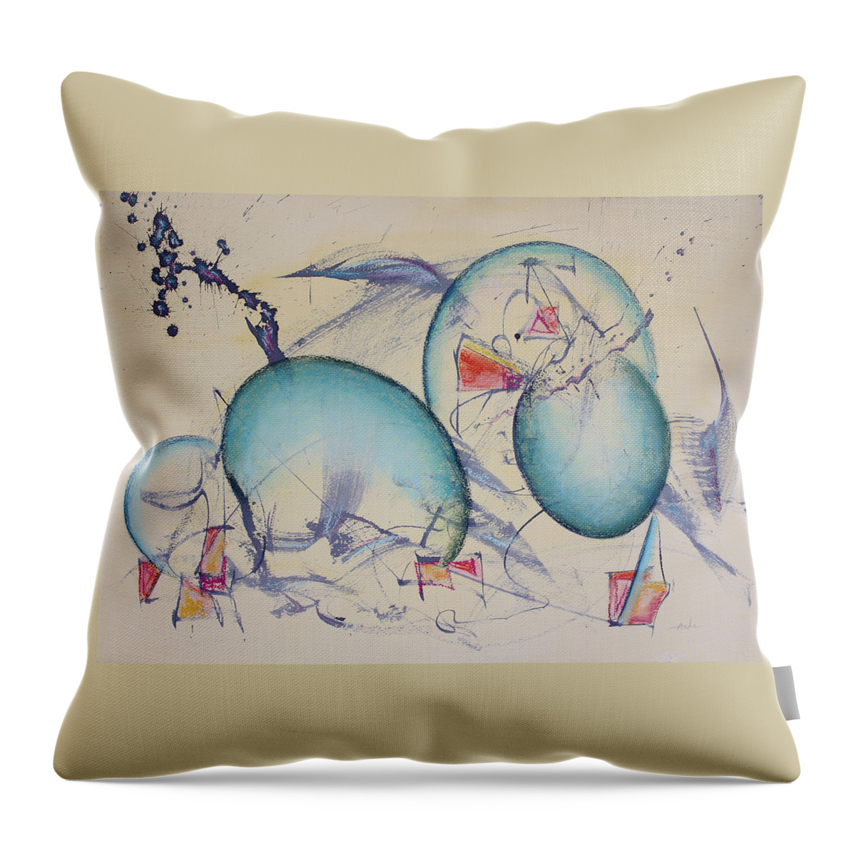 Abstract Painting Throw Pillow featuring the painting Worlds in Genesis by Asha Carolyn Young
