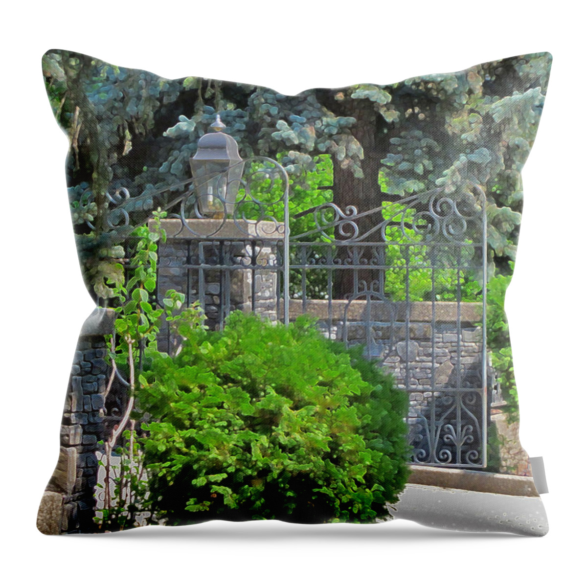 Gate Throw Pillow featuring the photograph Wrought Iron Gate by Donald S Hall