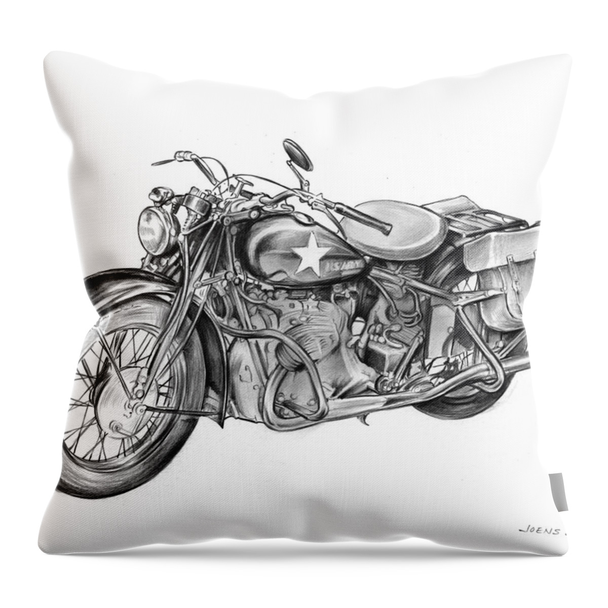 Ww2 Throw Pillow featuring the drawing WW2 Military Motorcycle by Greg Joens