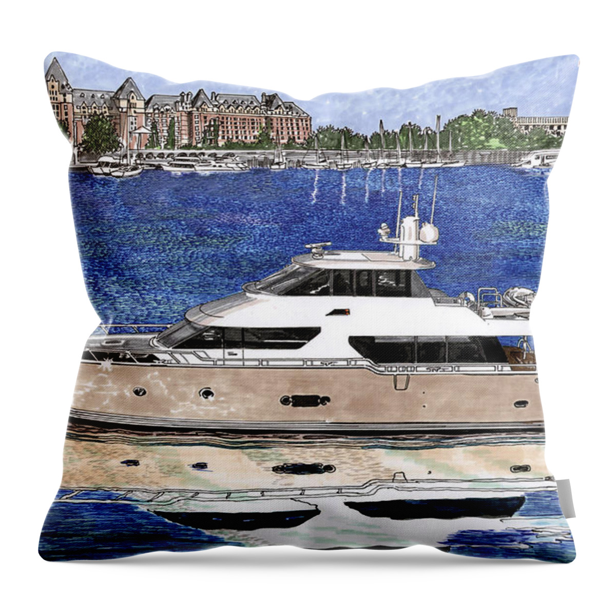 Yacht Art Throw Pillow featuring the painting Yachting Victoria BC by Jack Pumphrey