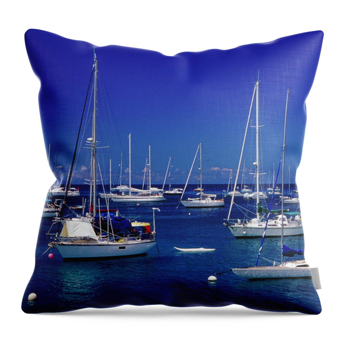 Tranquility Throw Pillow featuring the photograph Yachts Moored On The Caribbean Sea At by Richard I'anson