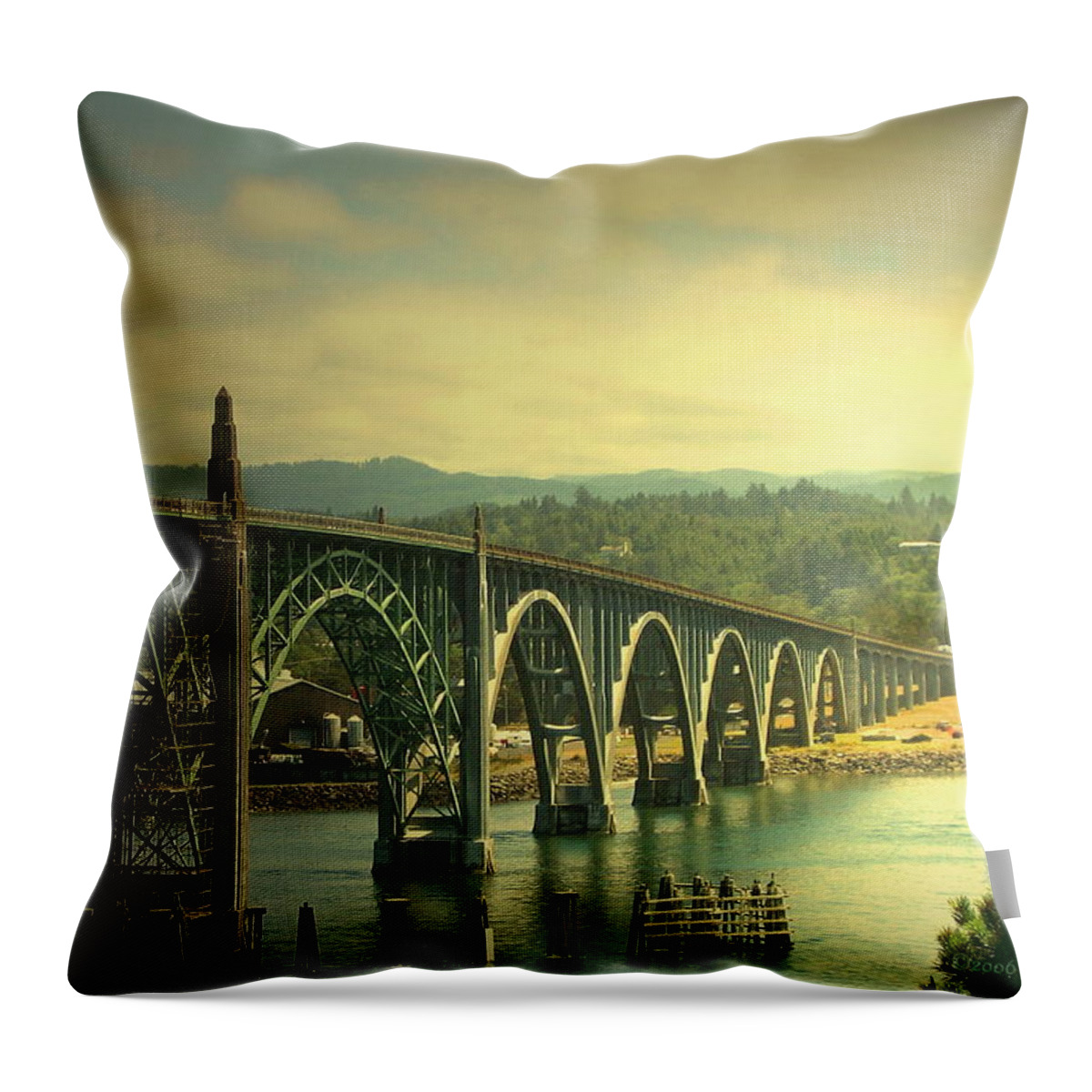 Yaquina Bay Bridge Throw Pillow featuring the photograph Yaquina Bay Bridge Or by Joyce Dickens