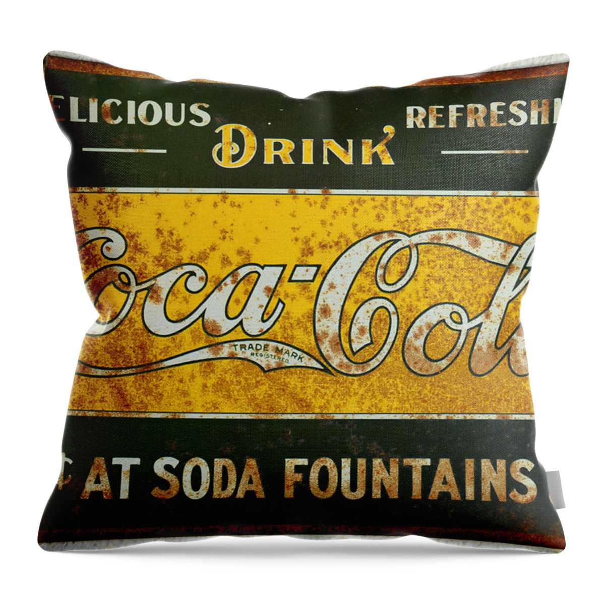Old Throw Pillow featuring the photograph Coke sign Yellow by David Lee Thompson