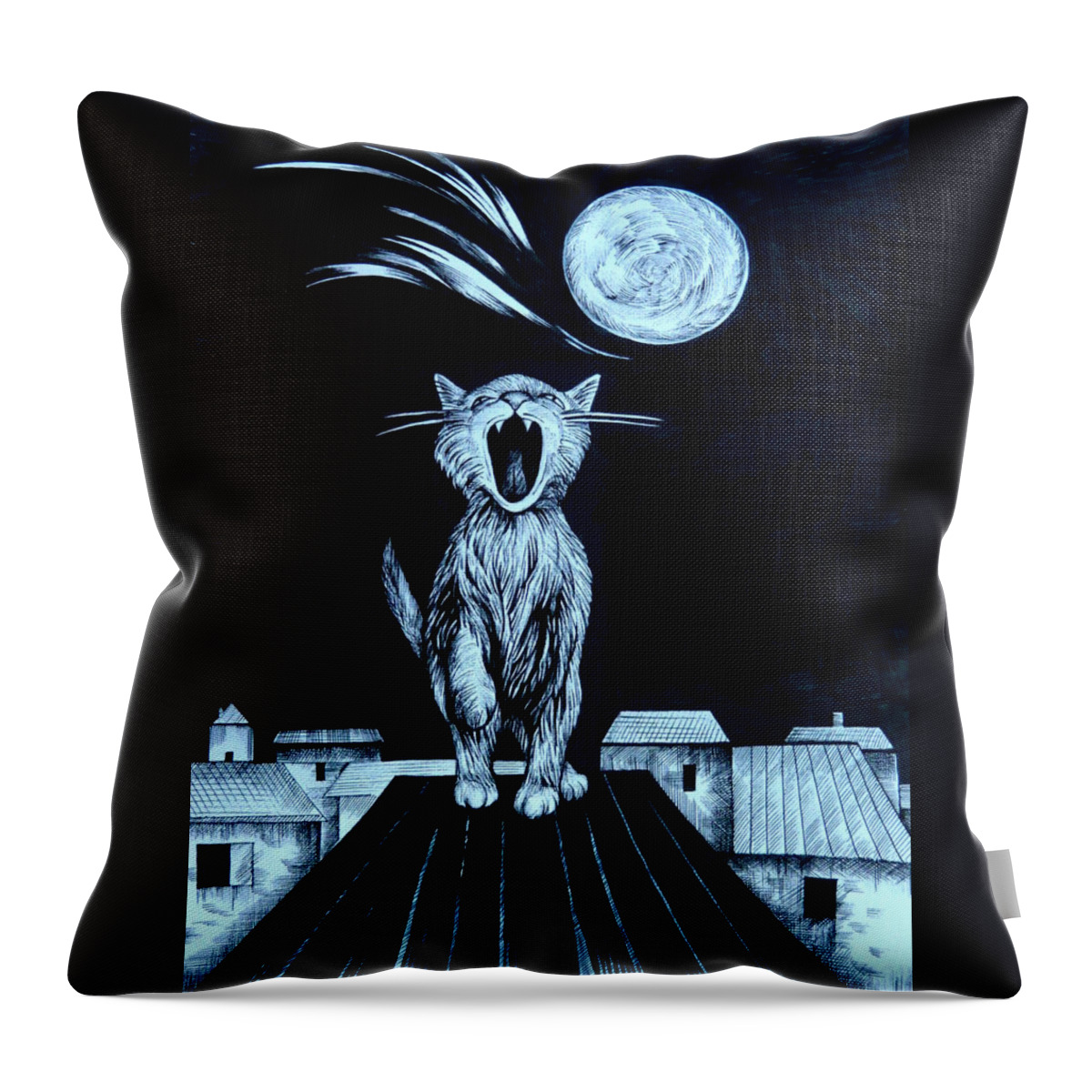 Pen And Ink Throw Pillow featuring the drawing Yeller by Anna Duyunova
